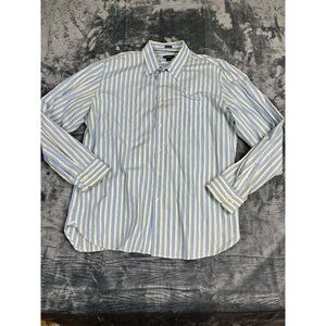 J.Crew Tailored Fit Striped Button Down Dress Shirt Blue Yellow White XL